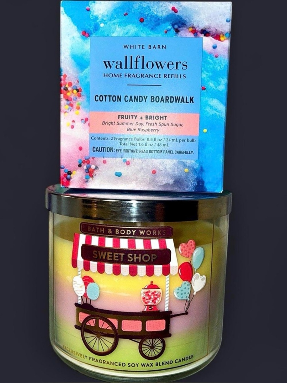 Sweet shop candle and cotton candy boardwalk wallflower candle
